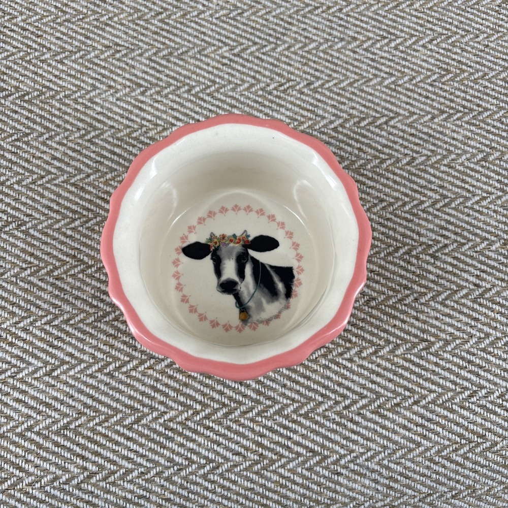 Pioneer‎ Woman Ramekin Cow Plaid Pink Gingham Design Custard